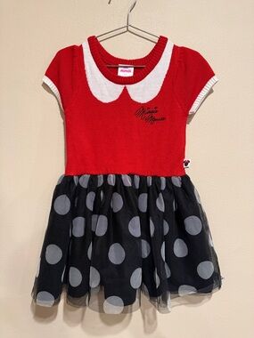 💜Disney Minnie Mouse Red & Black Polka Dot Character Super Cute Knit Dress